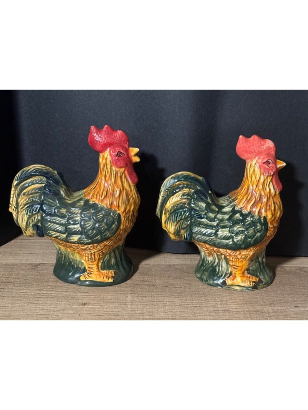 Ceramic Rooster Salt & Pepper Shaker Set Handpainted Farm Roostercore VTG 1990s
